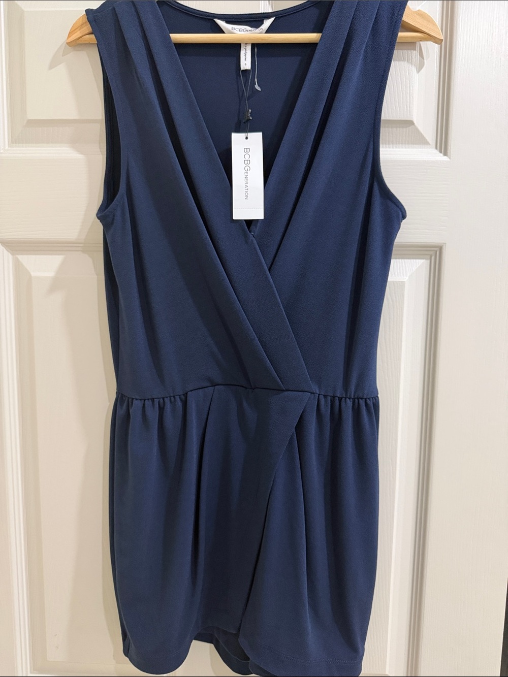 BCBGeneration Navy Sleeveless Surplice Romper